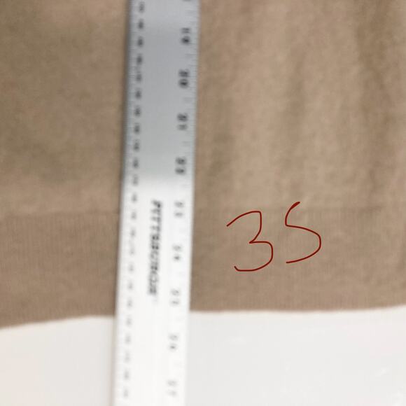 NWOT C by BLOOMINGDALES Cardigan Jacket M Cashmere 100% 2-Ply Beige Open Long-Sl - Picture 9 of 10